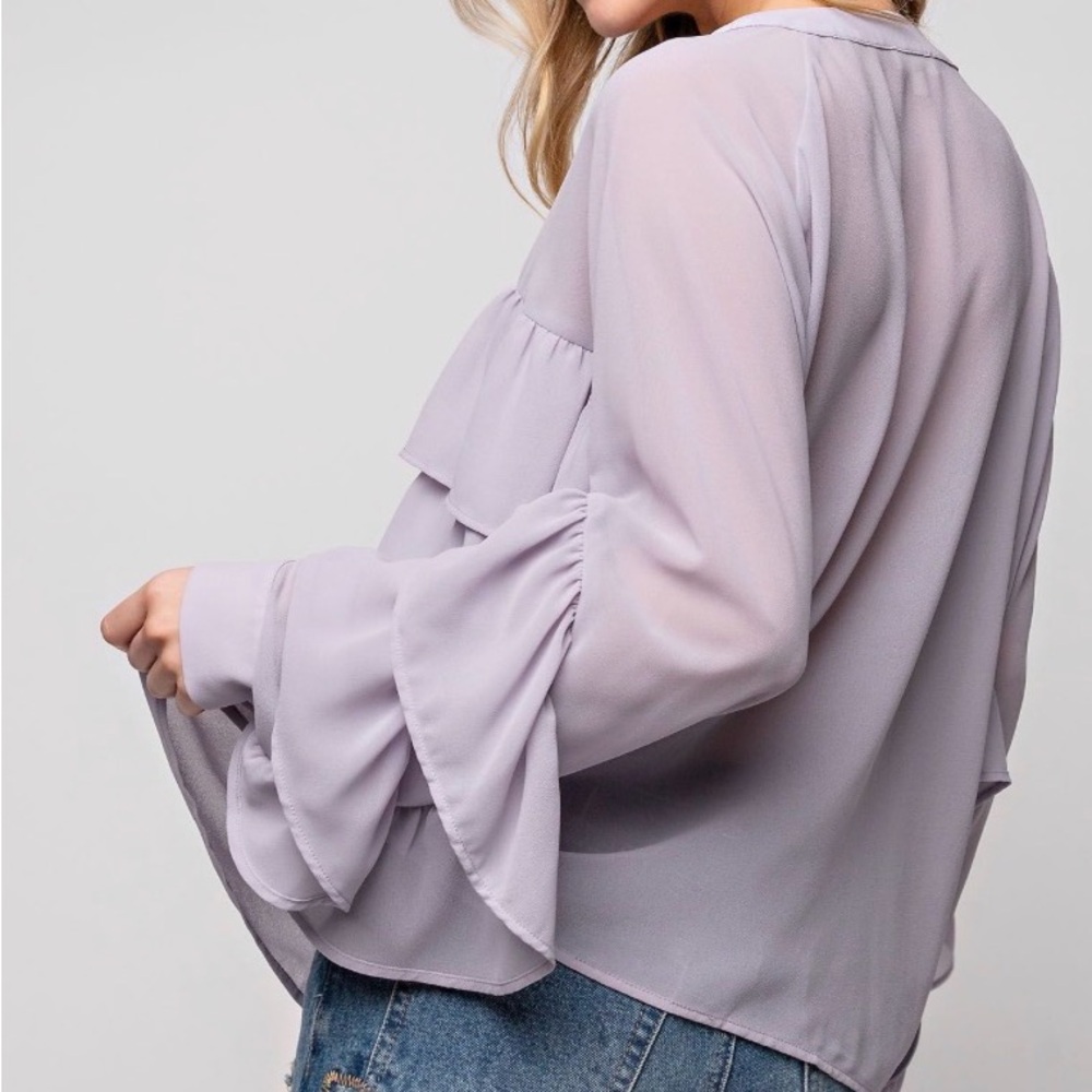 Easel Lavender Ruffle Blouse - Picture 3 of 5